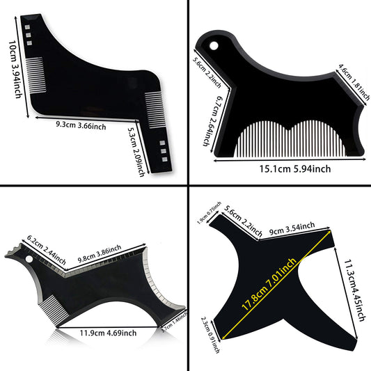 4-piece beard shaping template kit for precise facial hair grooming
Men’s beard shaving guide ruler for neckline and goatee styling
Beard shaping tool set for clean jawline and cheek line trimming
Precision beard template board kit for professional beard styling