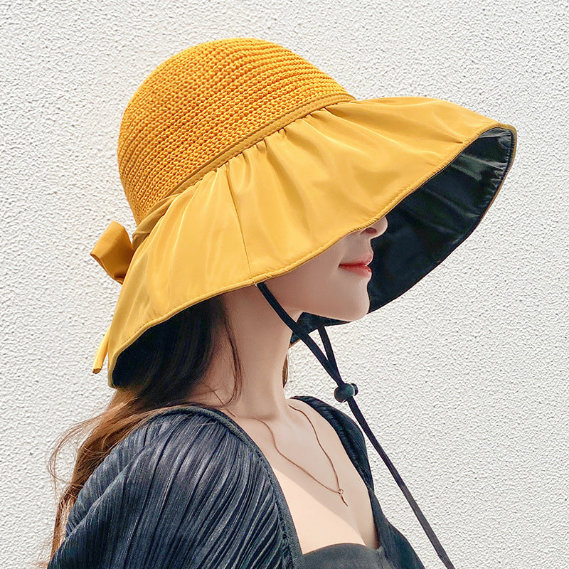 Satin bow visor in multiple colors including black, pink, beige, and ginger