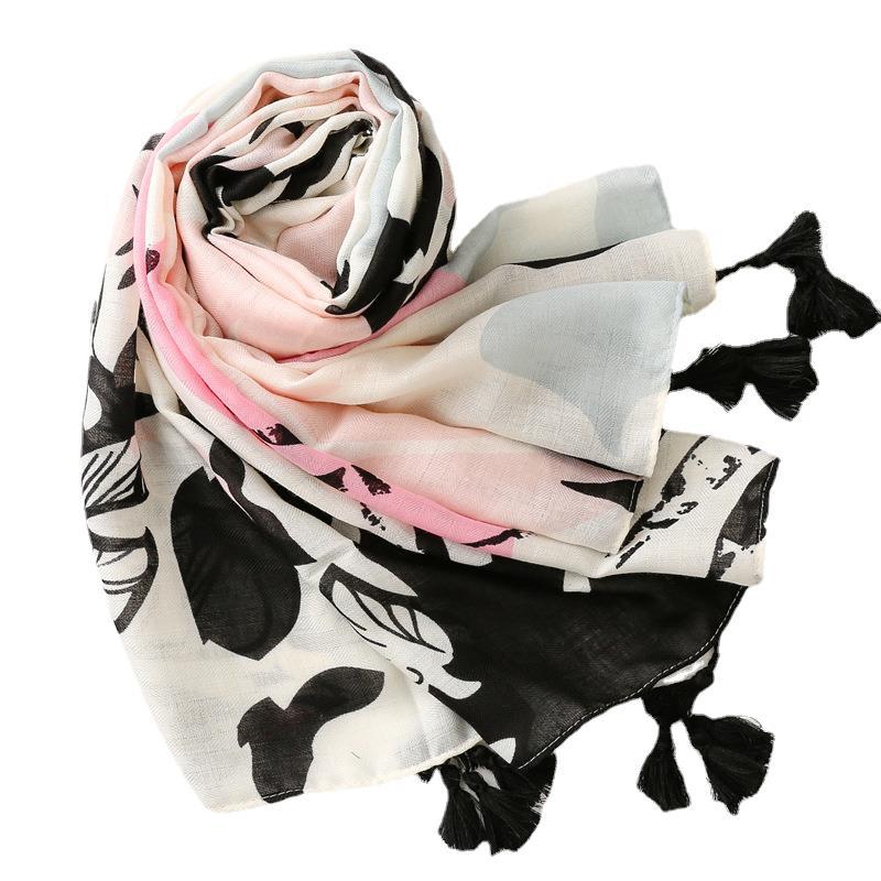 Floral Shawl Scarf with Long Tassels
