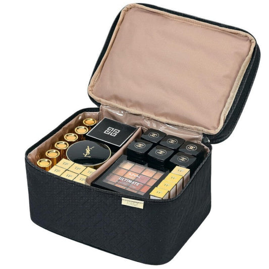 portable double layer makeup organizer box travel case
cosmetic storage box with compartments for beauty products
makeup organizer case for skincare and makeup tools
travel makeup storage box double layer cosmetic holder