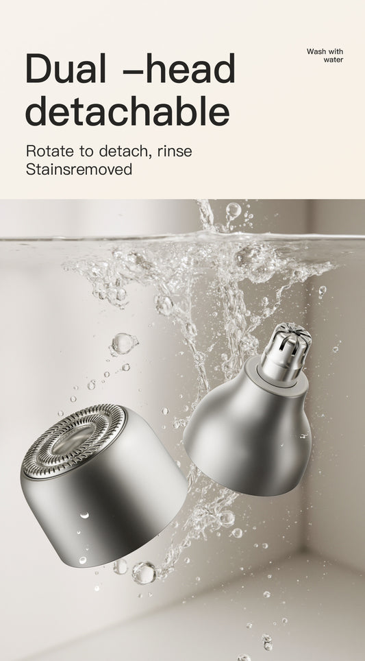 Rechargeable electric nose and facial hair shaver
Detachable, washable blades for easy cleaning
Dual-function shaver for precise grooming
Portable and sleek grooming tool for home or travel