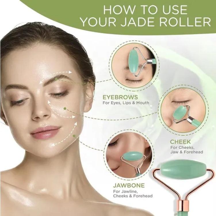 Facial Jade Roller & Gua Sha Set – De-Puff, Sculpt & Refresh.