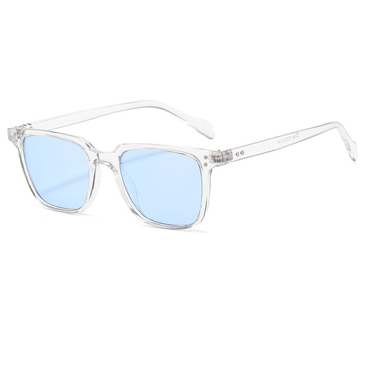 Men box style sunglasses black frame UV400 protection
Stylish red box sunglasses for men fashion eyewear close up
Blue transparent frame sunglasses UV protection outdoor wear
Lightweight PC frame box sunglasses trendy modern design