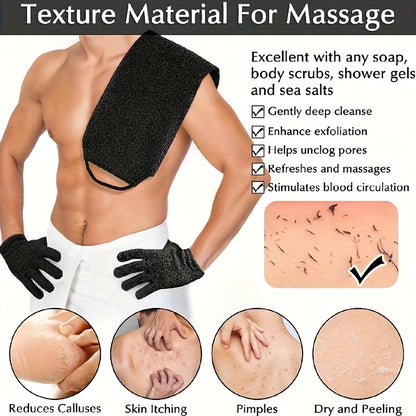 3‑Piece Exfoliating Dead Skin Removal Back Scrubber & Bath Gloves Set