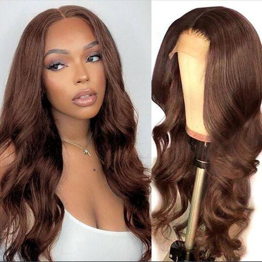 Chocolate Brown Body Wave 4x4 Lace Closure Wig Human Hair.