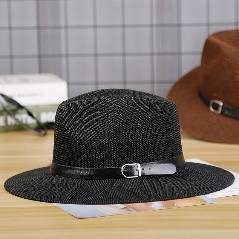 Middle-aged man wearing a breathable straw sun hat outdoors on a sunny day with casual summer clothing.
Classic wide-coverage straw hat for men designed for sun protection, gardening, fishing, and outdoor activities.
Lightweight woven straw sun hat with breathable design providing comfort and shade during warm weather.