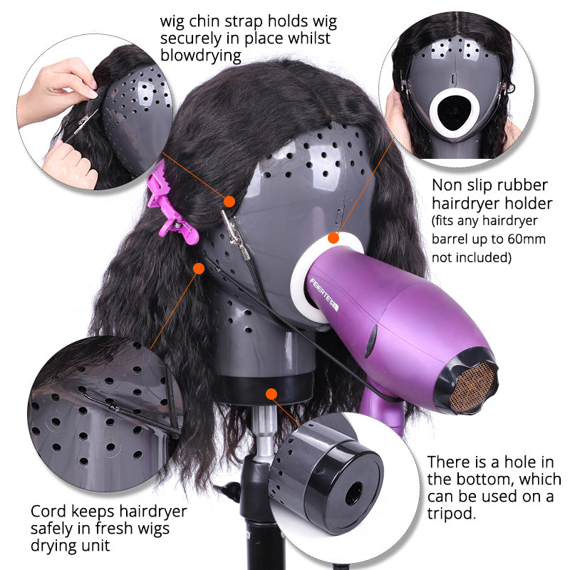 Mannequin wig head dryer stand for lace wigs
Durable wig dryer stand for professional styling
Lightweight wig stand for even drying and shaping
Hairpiece drying and styling mannequin stand