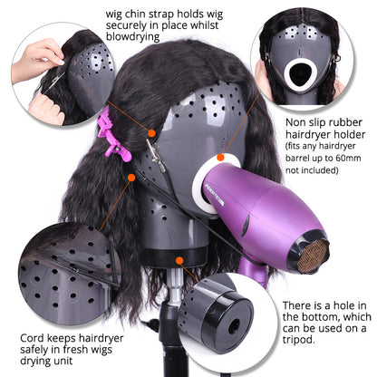 Mannequin wig head dryer stand for lace wigs
Durable wig dryer stand for professional styling
Lightweight wig stand for even drying and shaping
Hairpiece drying and styling mannequin stand