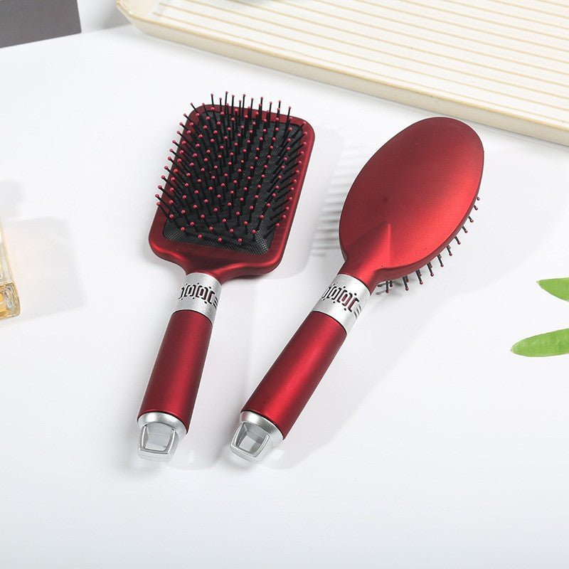 Two red hairbrushes with black bristle -Brown and red premium hair brushes, plate and oval styles, durable ABS