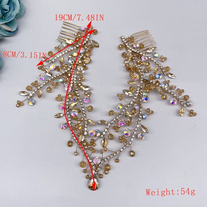 Handmade Rhinestone Forehead Chain Hair Clip – Elegant Floral Double Comb Headpiece