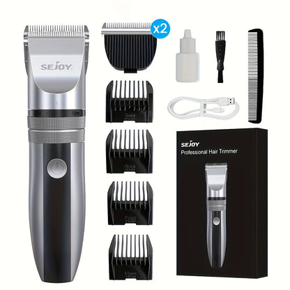 Adjustable beard trimmer with precision dial and 5 length settings
Cordless men’s beard trimmer with USB rechargeable battery
Close-up of electric beard trimmer with limit comb attachment
Men’s grooming device for mustache and beard styling