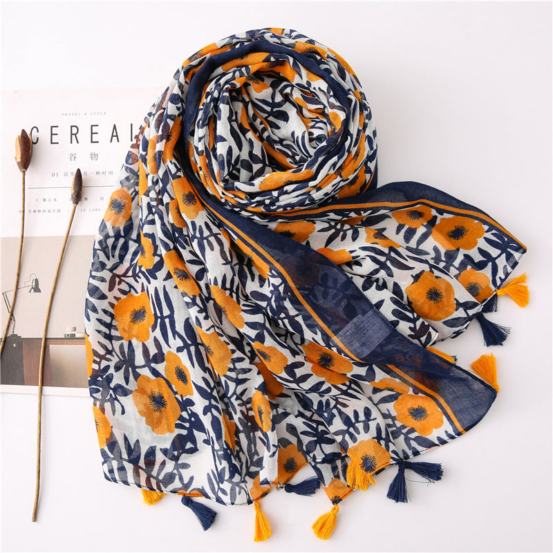 Japanese Style Artistic Fresh Cotton And Linen Scarf Retro Patchwork Bohemian Cashew Print