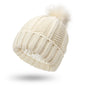 Fashion Stretchy Satin Lined Skull Knit Hats Beanie Hat Faux Fur Pom Pom Hat Winter Keep Warming Beanie Hat