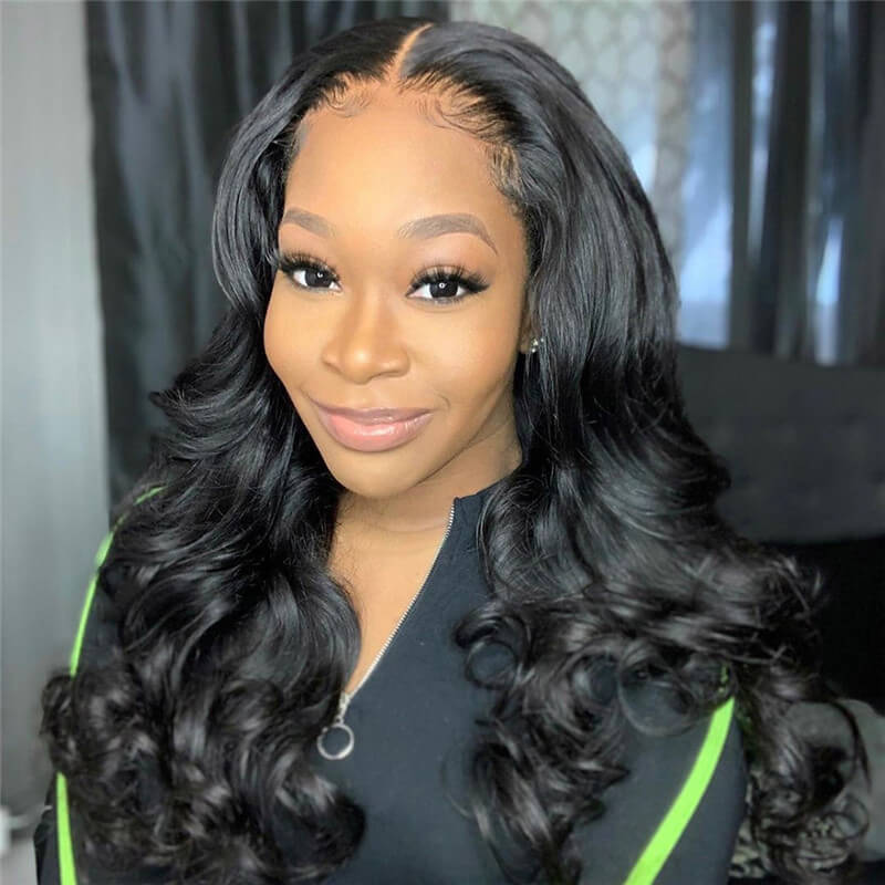 Body Wave Human Hair 4x7 Lace Closure Wig – Natural Color, 200% Density
