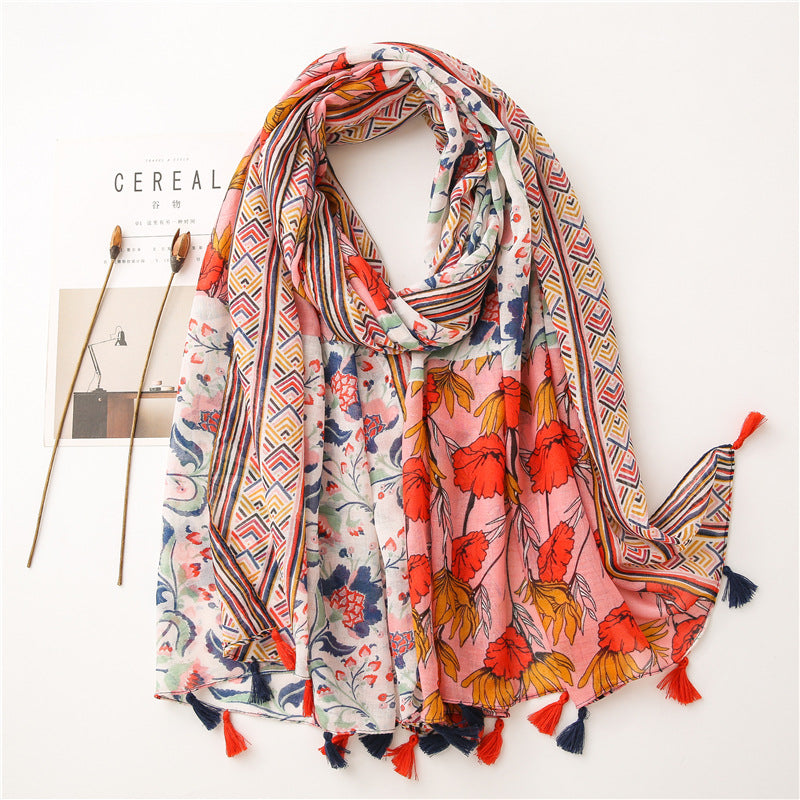 Retro Bohemian Cotton-Linen Scarf.
