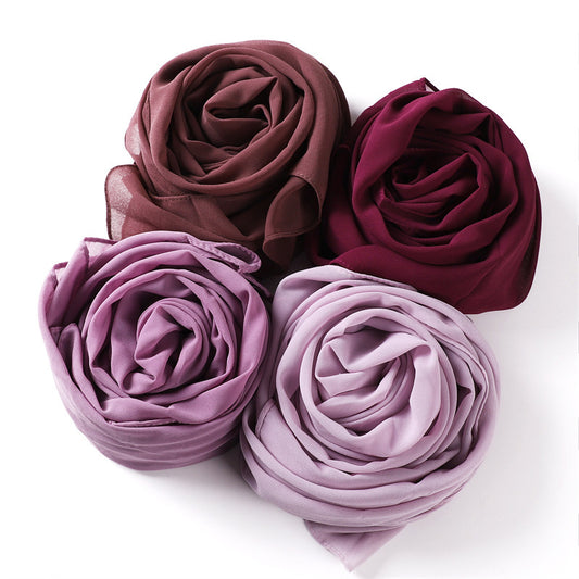 Women's Simple And Versatile Solid Color Pearl Chiffon Scarf