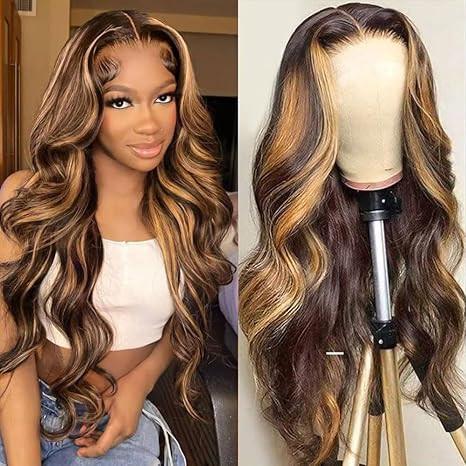 Body Wave 4x4 Lace Closure Wig Human Hair Highlight.