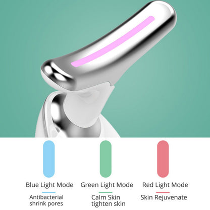 LED neck and face beauty device with EMS microcurrent therapy
Anti-aging neck massager with red blue and green LED light therapy
Portable facial tightening device with heat massage and ion cleansing
Rechargeable wrinkle reducing beauty tool for neck and face care