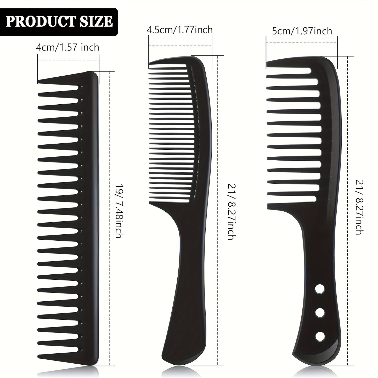 3pcs Haircutting Wide-Tooth Comb Set, Smooth Hairstyling Kit, Carbon Fiber Styling Haircutting Comb, Anti-Static and Heat-Resistant, Black, Suitable for Men and Women with Curly Hair at Home, for Salon and Home Use, 3pcs Haircutting Set