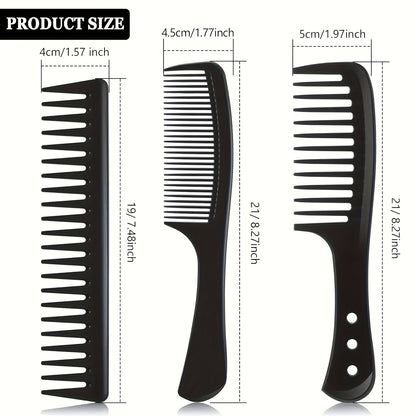3pcs Haircutting Wide-Tooth Comb Set, Smooth Hairstyling Kit, Carbon Fiber Styling Haircutting Comb, Anti-Static and Heat-Resistant, Black, Suitable for Men and Women with Curly Hair at Home, for Salon and Home Use, 3pcs Haircutting Set