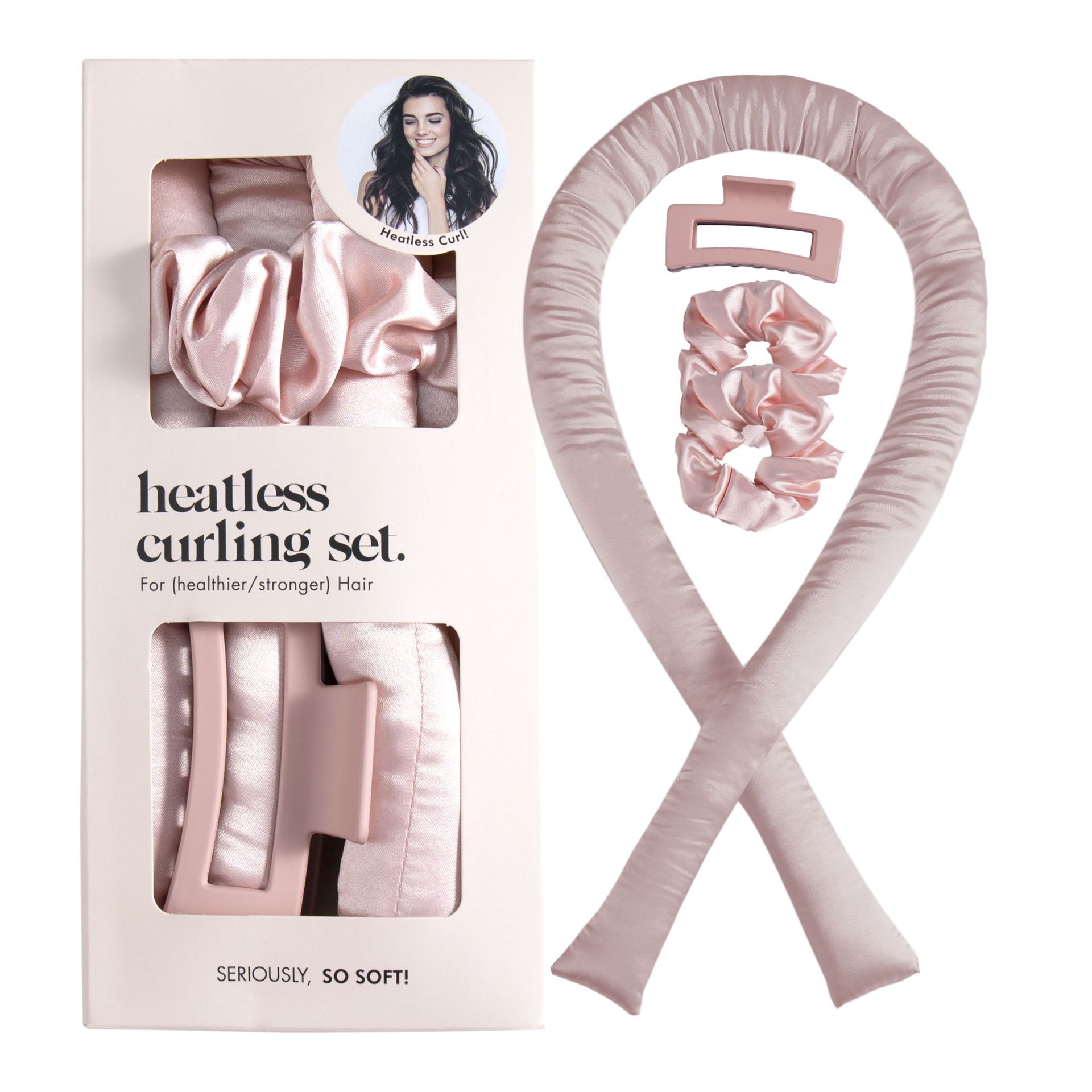 heatless hair curler ribbon overnight curls set
fabric hair curling rod with clip and hair ties
no heat hair curling tool soft waves styling
overnight hair curler set for natural curls