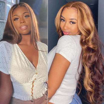 Body Wave 4x4 Lace Closure Wig Human Hair Highlight.