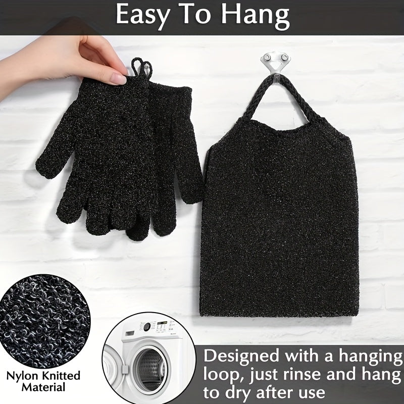 3‑Piece Exfoliating Dead Skin Removal Back Scrubber & Bath Gloves Set