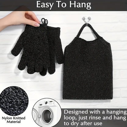 3‑Piece Exfoliating Dead Skin Removal Back Scrubber & Bath Gloves Set