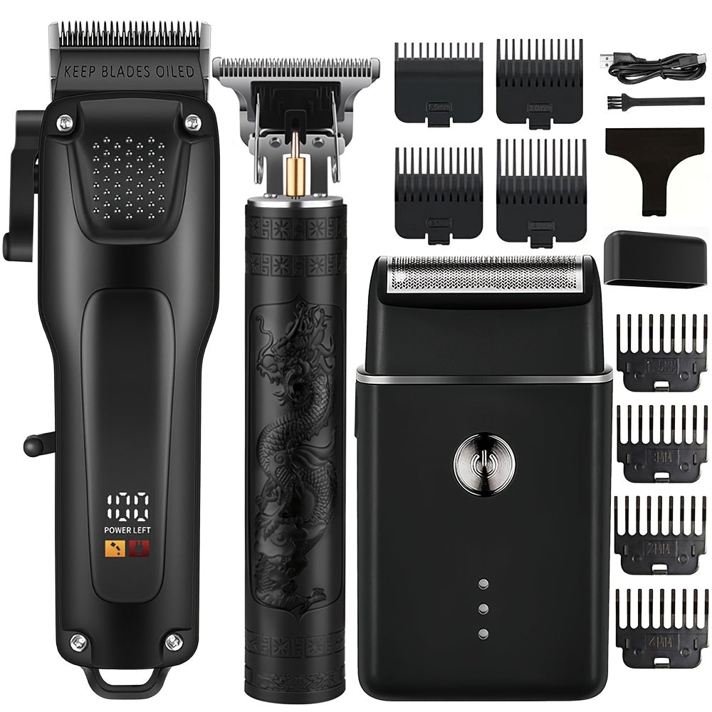 3-piece men’s grooming kit with cordless hair clipper and beard trimmer
USB rechargeable hair and beard trimmer set with LED display
Professional cordless men’s grooming kit with precision cutting tools
Men’s 3-in-1 electric trimmer set for home use and gifting