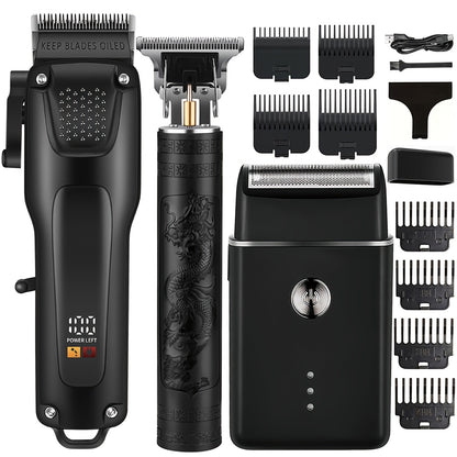 3-piece men’s grooming kit with cordless hair clipper and beard trimmer
USB rechargeable hair and beard trimmer set with LED display
Professional cordless men’s grooming kit with precision cutting tools
Men’s 3-in-1 electric trimmer set for home use and gifting