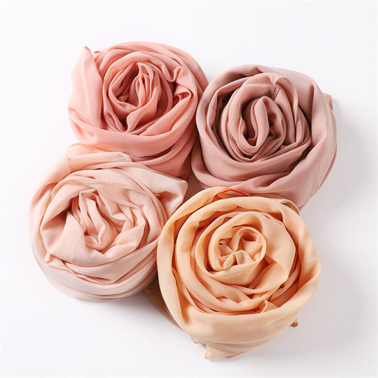 Women's Simple And Versatile Solid Color Pearl Chiffon Scarf