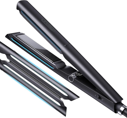 TYMO 2.0 Flat Iron Hair Straightener - Fast Smooth Styling, Long Ceramic Plates 2 in 1 Straightener & Curler, Hair Straighteners for Women with Hollow Design to Boost Curls, 1 Inch, 500M Ionic, Black