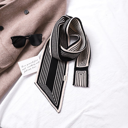 Neck Protection Houndstooth Narrow Scarf Small Long Knitted Small Scarf