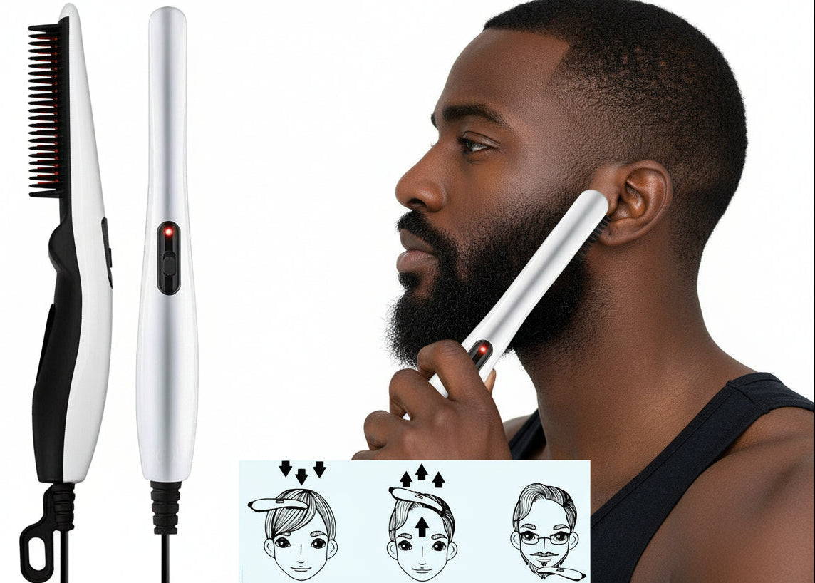Portable Heated Beard & Hair Straightening Comb – Fast Styling & Grooming.