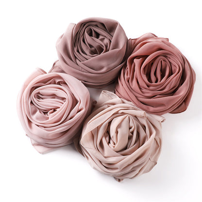 Women's Simple And Versatile Solid Color Pearl Chiffon Scarf