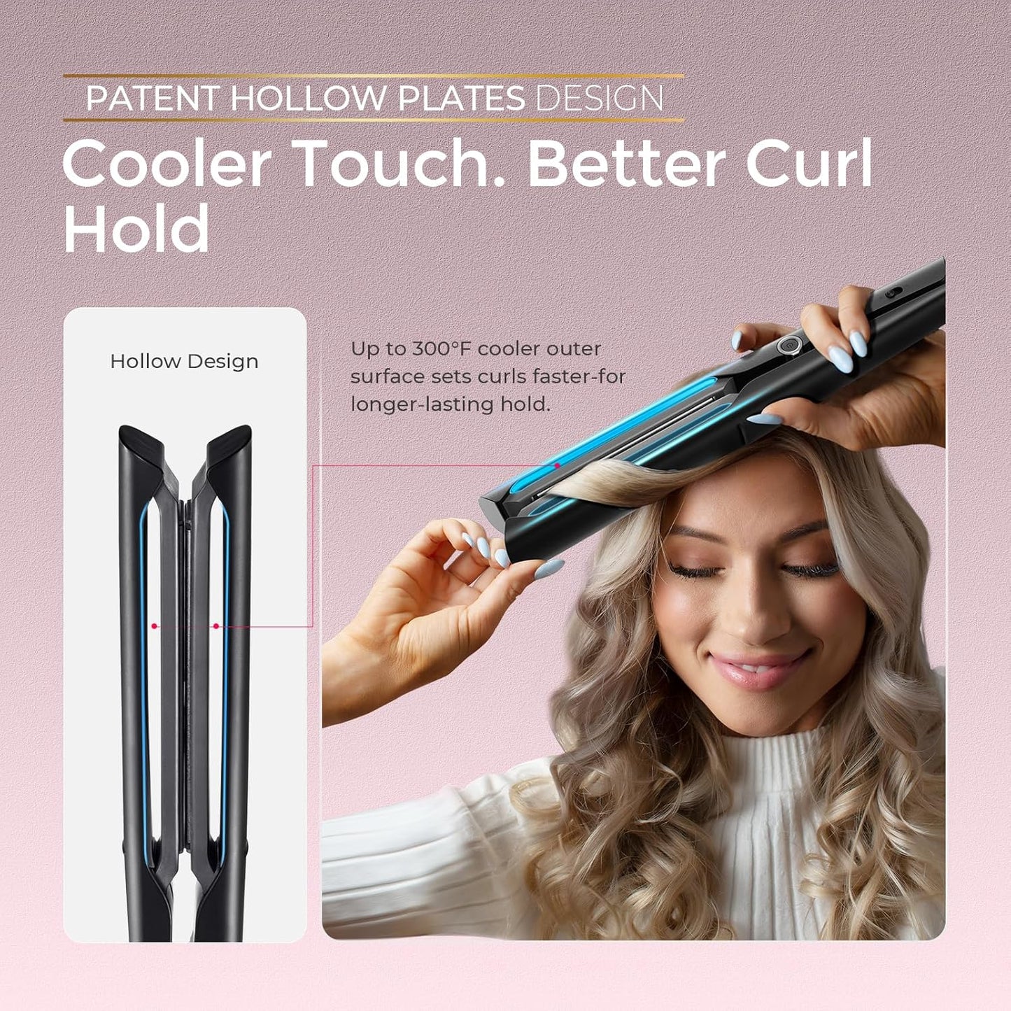 TYMO 2.0 Flat Iron Hair Straightener - Fast Smooth Styling, Long Ceramic Plates 2 in 1 Straightener & Curler, Hair Straighteners for Women with Hollow Design to Boost Curls, 1 Inch, 500M Ionic, Black