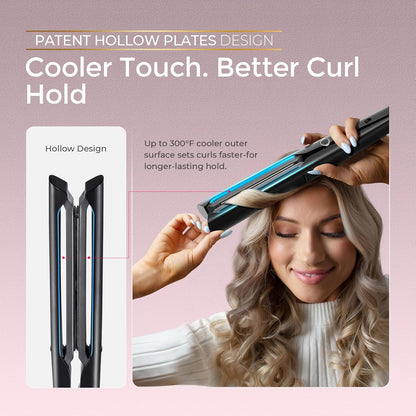 TYMO 2.0 Flat Iron Hair Straightener - Fast Smooth Styling, Long Ceramic Plates 2 in 1 Straightener & Curler, Hair Straighteners for Women with Hollow Design to Boost Curls, 1 Inch, 500M Ionic, Black