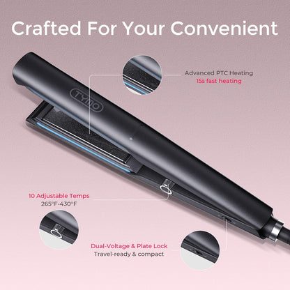 TYMO 2.0 Flat Iron Hair Straightener - Fast Smooth Styling, Long Ceramic Plates 2 in 1 Straightener & Curler, Hair Straighteners for Women with Hollow Design to Boost Curls, 1 Inch, 500M Ionic, Black