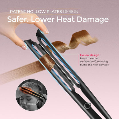 TYMO 2.0 Flat Iron Hair Straightener - Fast Smooth Styling, Long Ceramic Plates 2 in 1 Straightener & Curler, Hair Straighteners for Women with Hollow Design to Boost Curls, 1 Inch, 500M Ionic, Black