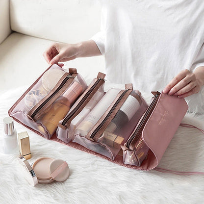 4-in-1 Travel Cosmetic Bag – Detachable Toiletry Organizer Roll-Up Storage Pouch.