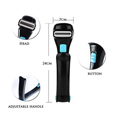 collapsible handle electric back shaver unisex use
battery powered body hair remover black color razor
long handle back shaver for hard to reach areas
electric grooming razor for smooth body shaving