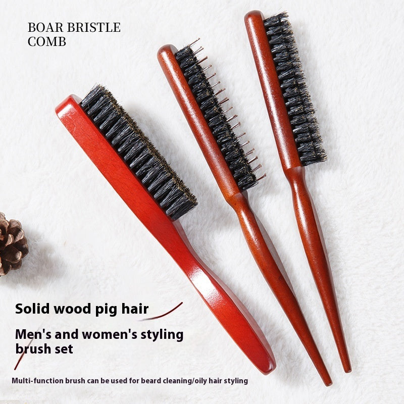 Three red boar bristle brushes on a white background with text describing their use.