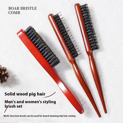 Three red boar bristle brushes on a white background with text describing their use.