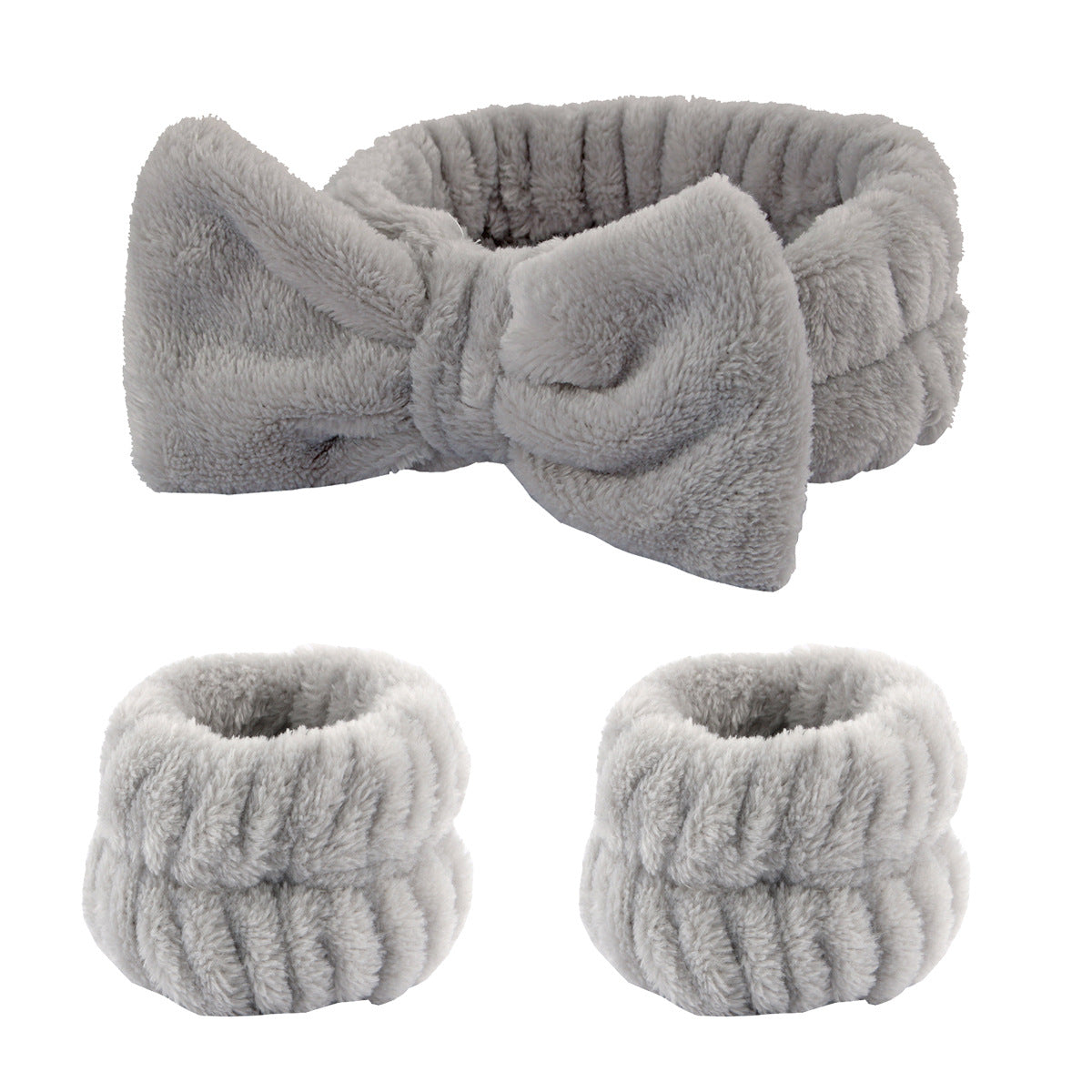 2-in-1 skincare set with microfiber wrist washbands and soft makeup headband
Woman using wristbands and headband to keep water and hair away during face washing
Absorbent wrist washbands preventing water drip while washing face in bathroom
Stretchy makeup headband and wristbands used for skincare and cleansing routine