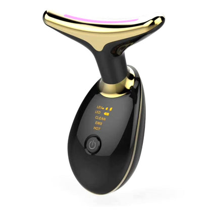 LED neck and face beauty device with EMS microcurrent therapy
Anti-aging neck massager with red blue and green LED light therapy
Portable facial tightening device with heat massage and ion cleansing
Rechargeable wrinkle reducing beauty tool for neck and face care