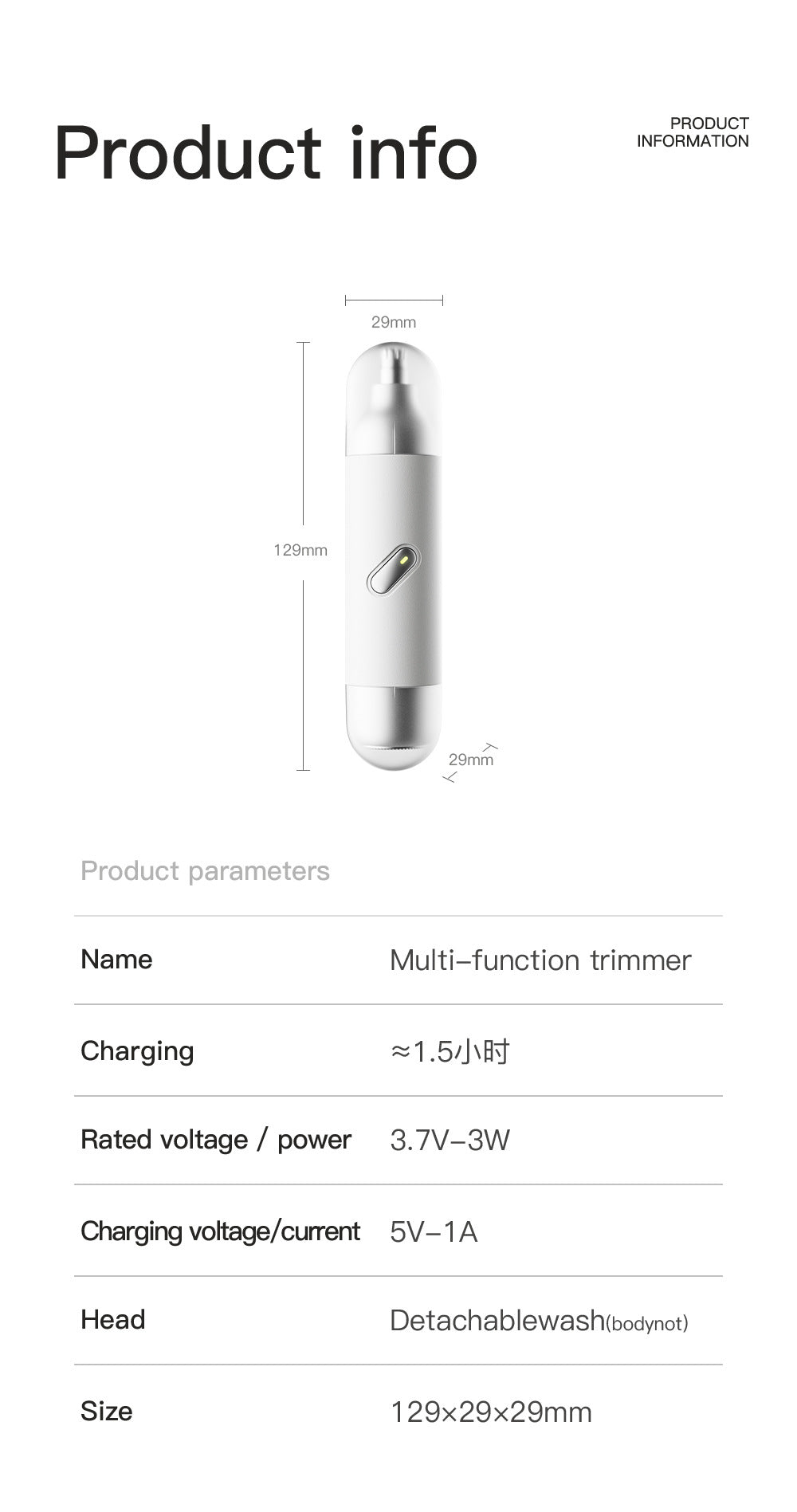 Rechargeable electric nose and facial hair shaver
Detachable, washable blades for easy cleaning
Dual-function shaver for precise grooming
Portable and sleek grooming tool for home or travel