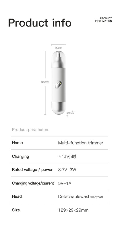 Rechargeable electric nose and facial hair shaver
Detachable, washable blades for easy cleaning
Dual-function shaver for precise grooming
Portable and sleek grooming tool for home or travel