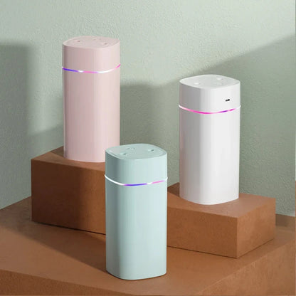 Dual nozzle USB humidifier portable quiet mist diffuser
600ml per hour humidifier strong mist air humidifier device
Portable humidifier for bedroom office and car use
USB powered humidifier with dual spray function
Quiet air humidifier with essential oil diffuser feature
Compact humidifier improving air moisture and comfort