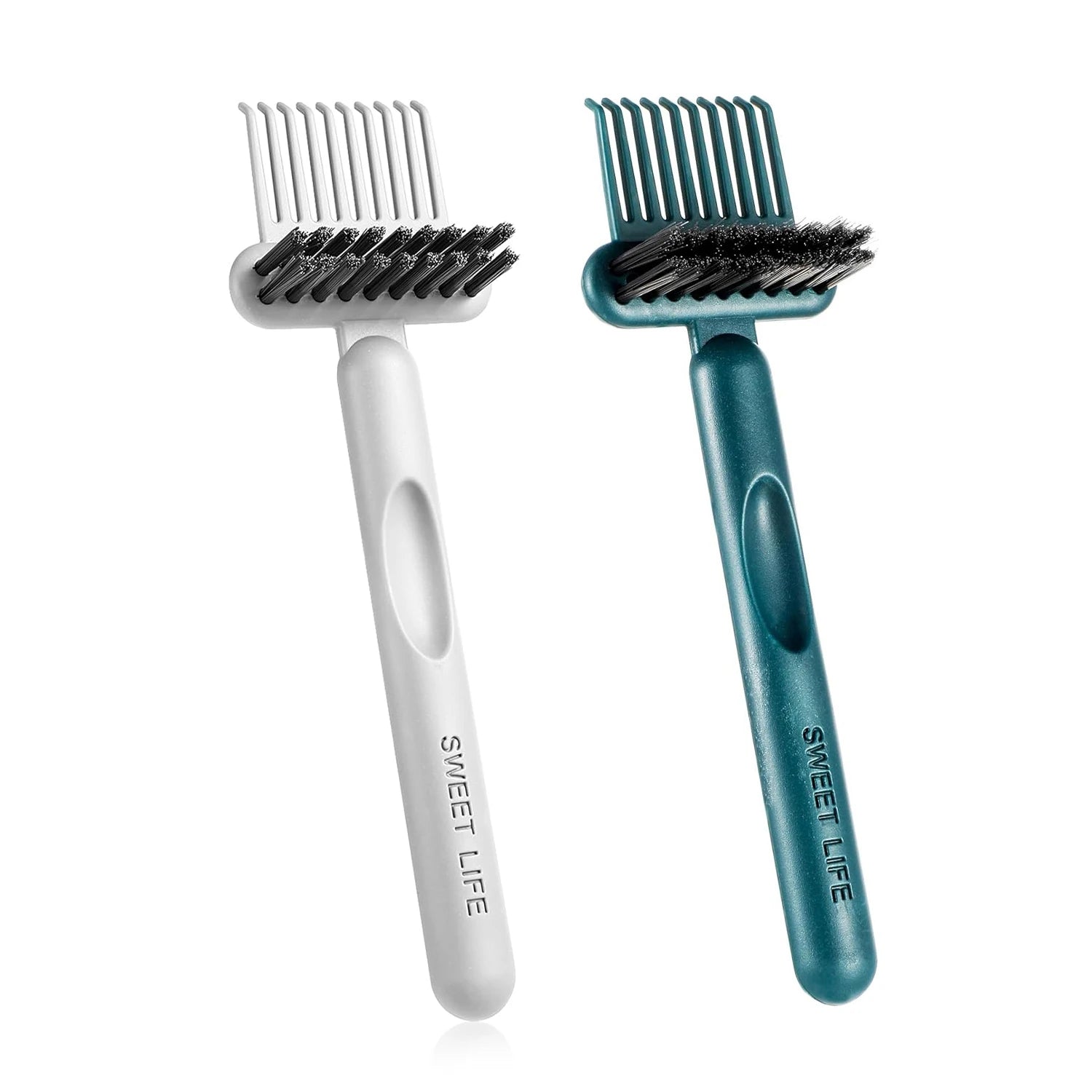 2-in-1 hairbrush cleaner with ergonomic handle and durable nylon bristles