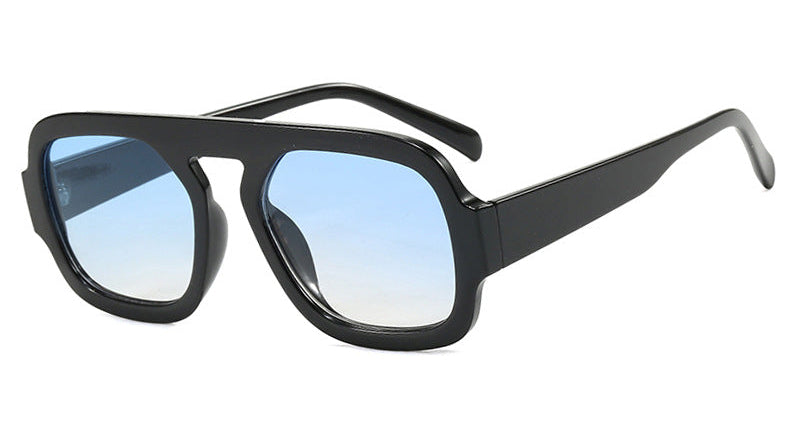 Black sunglasses with blue gradient lenses on a white background 
unisex sunglasses stylish uv protection lightweight frame
modern sunglasses for travel driving outdoor use
sleek fashion sunglasses comfortable secure fit
durable sun glasses unisex casual everyday wear